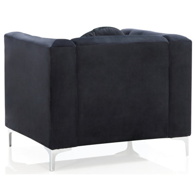 Fauteuil incliné contemporain noir avec un look élégant - H 31 po x l 38 po x P 34 po, matériau en velours, rembourrage en mousse, assemblage rapide pour une apparence élégante, sièges de loisirs modernes en mousse confortable et thème facile