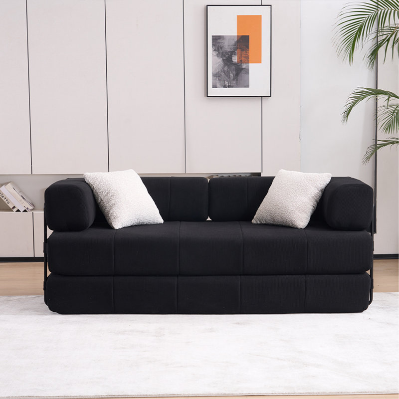 Canapé-lit pliant, canapé-lit convertible de 78,5 po avec 2 coussins, canapé-lit pliant, matelas à ressorts en mousse, canapé-futon pour salon, bureau, appartement