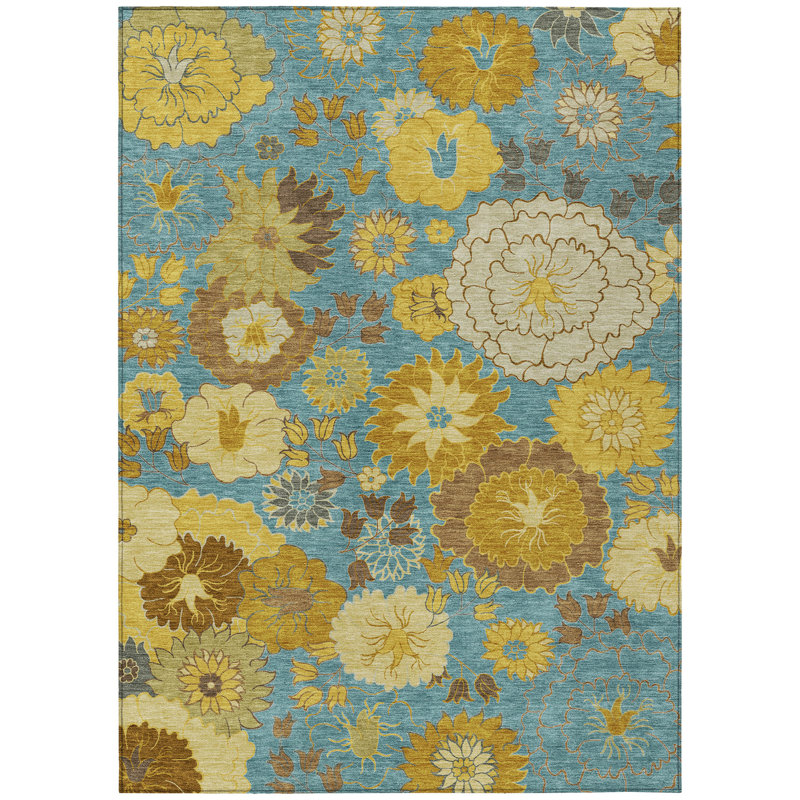 Machine Washable Indoor/Outdoor Emelia ACN2294 Floral Rug, Rectangle 10' x 14'