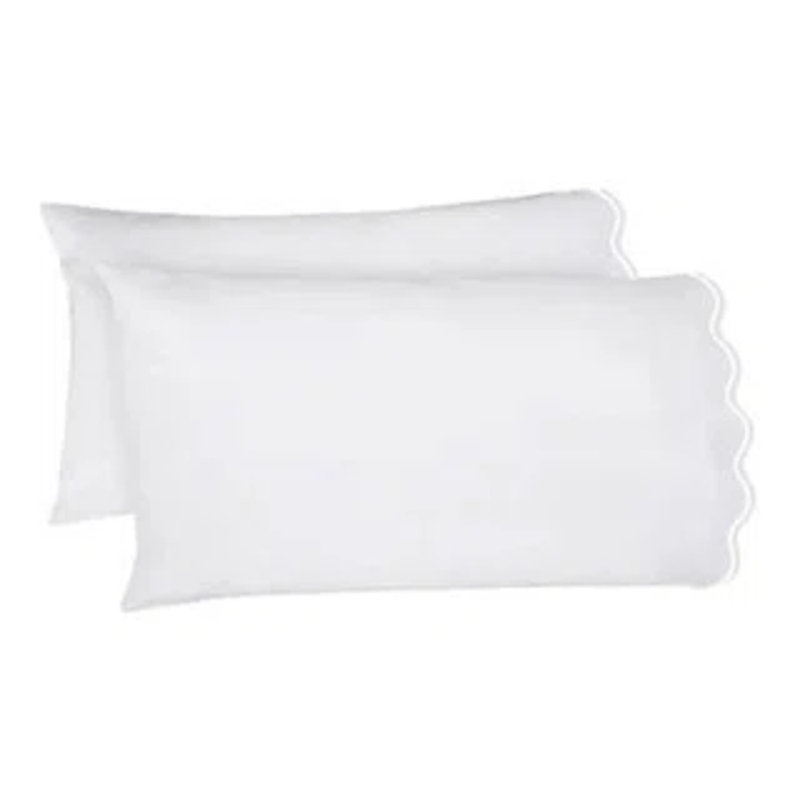 400TC Cotton Scallop Embroidery Cotton 4 Piece Sheet Set Fitted Sheet Fits Upto 16" Deep Pocket, White, Yes