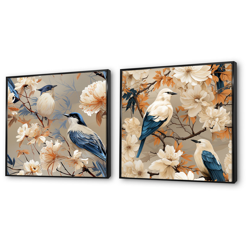 Hortense - ensemble de 2 impressions murales florales, H 30 po x l 61 po x P 1 po, Cadre noir