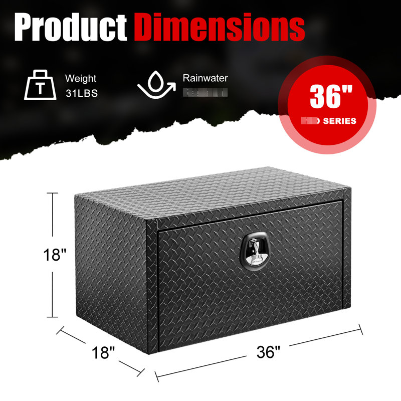 Coffre à outils sous plateau de 91 cm (36 pouces), en aluminium, joint d'étanchéité, loquet à compression moulé sous pression, montage universel, rangement pratique pour camionnette, verrouillable, organisation efficace, compatible avec les modèles suivants :