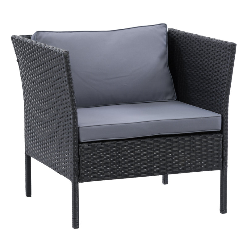 Chaise de patio avec coussins Abercromby, Cadre noir/coussin gris Ash