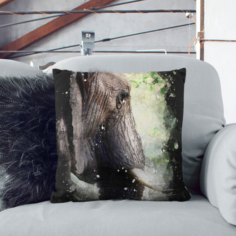 Elephant Vol.2 Paint Splash Scatter Cushion, 40cm H x 40cm W x 15cm D, Black