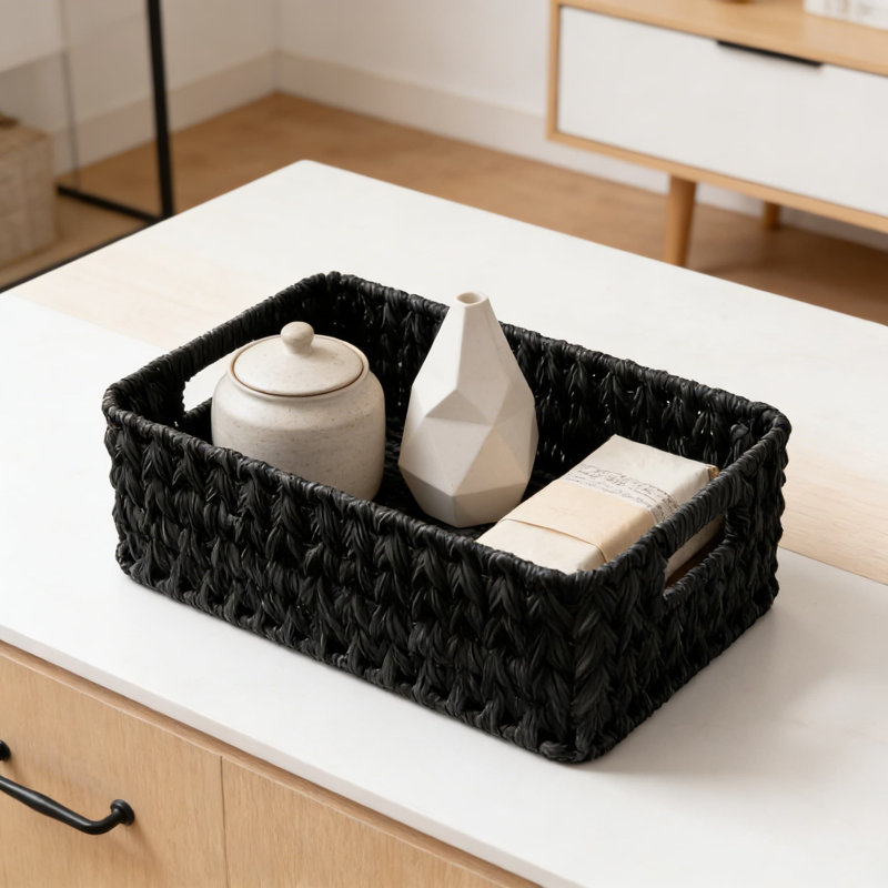 3-Pack Woven Storage Baskets Set, Handwoven Plastic Wicker Organizer With Metal Frame, Waterproof Multi-Functional Decorative Baskets For Home Organization In Living Room, Bathroom, Bedroom And Office