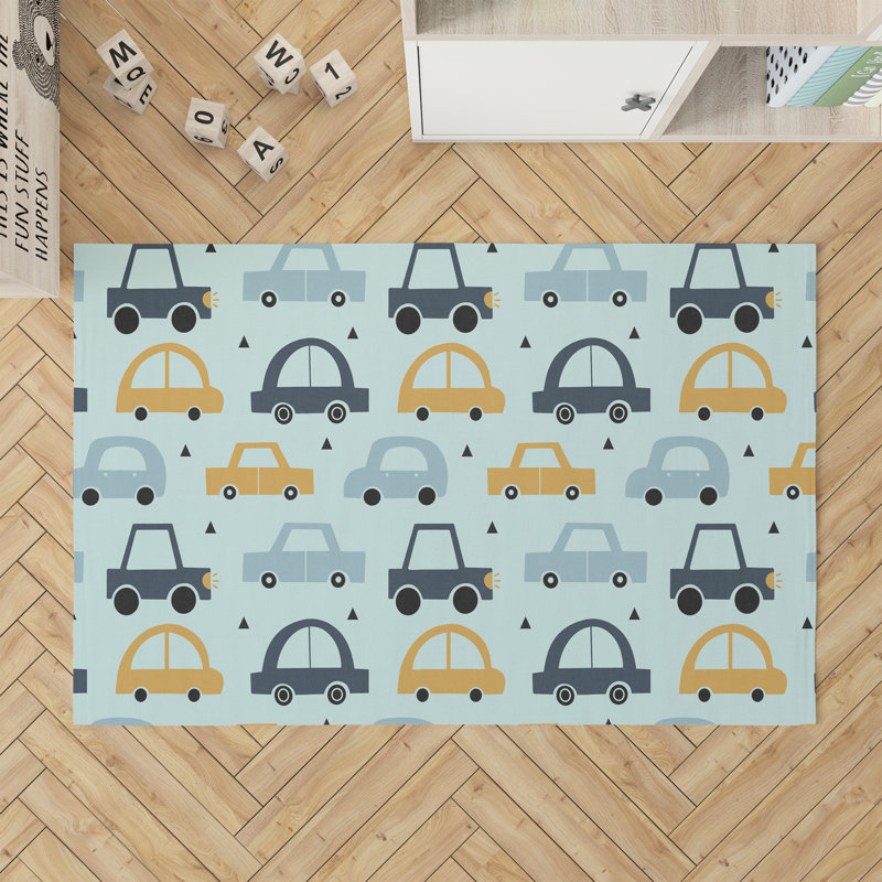 Driveway Colorized Kids Play Mat, Light Blue/Yellow, Rectangle 2' x 3'
