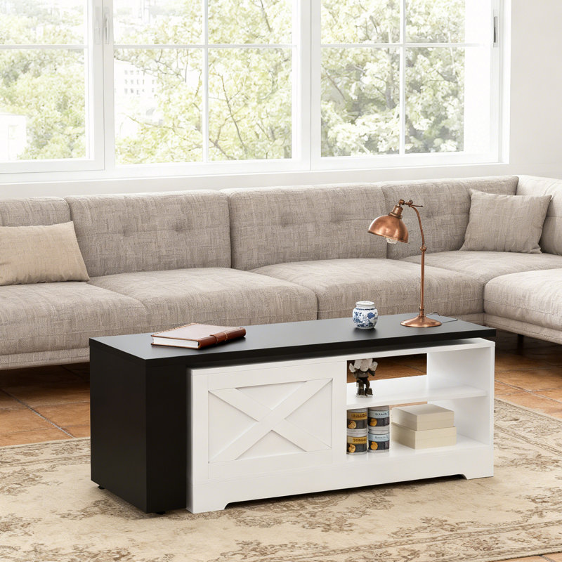 Table basse à plateau relevable avec rangement caché et station de charge, Blanc