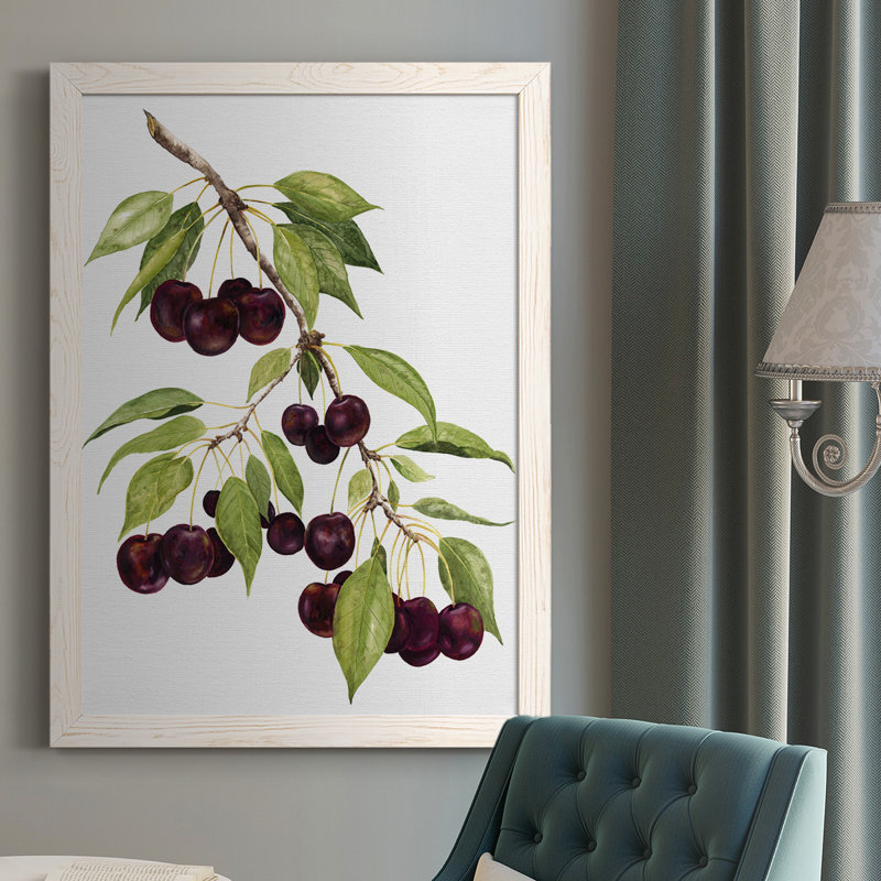 Watercolor Cherries, peinture sur toile encadrée, Blanc, H 37,5 po x l 27,5 po x P 1 po