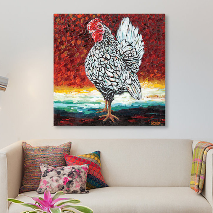 Fancy Chicken II - estampe numérique sur toile tendue avec châssis, H 18 po x l 18 po x P 1,5 po, Toile tendue, Pas de tapis