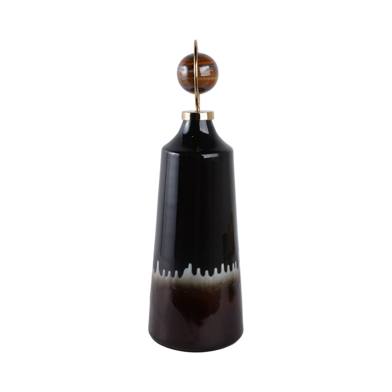 Sagebrook Home 20" Oscar Small Tiger's Eye Stone And Metal Bottle, 23" H x 7" W x 7" D