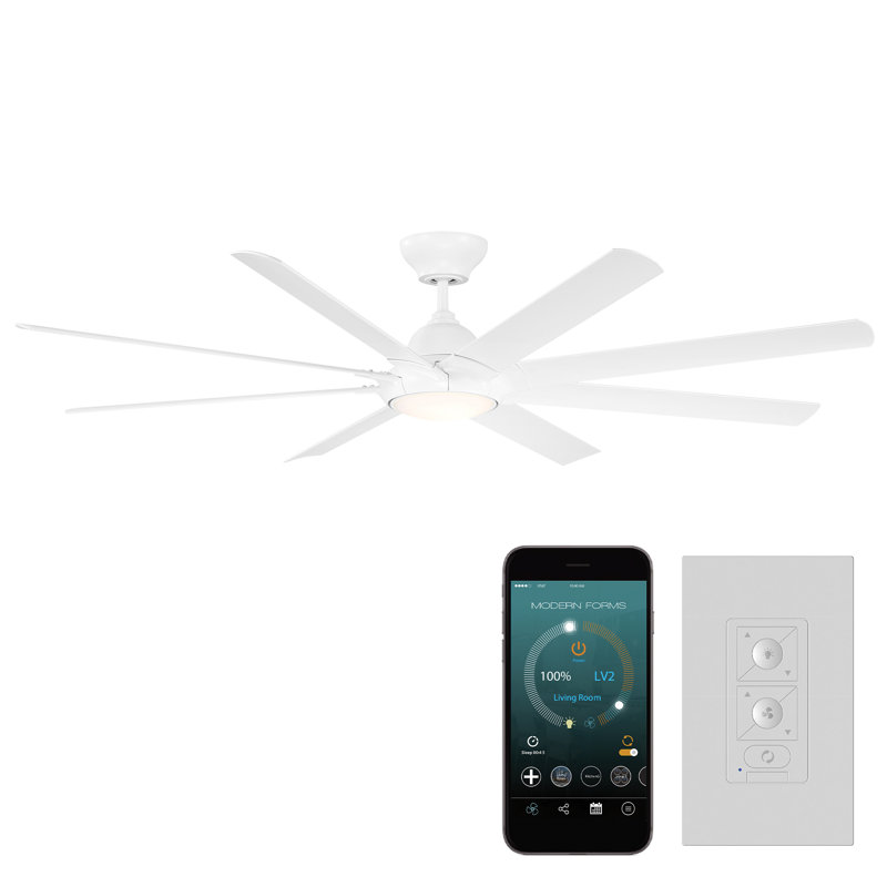 Hydra 8 - Blade Outdoor LED Smart Standard Ceiling Fan with Wall Control and Light Kit Included, Works With Alexa and iOS or Android App