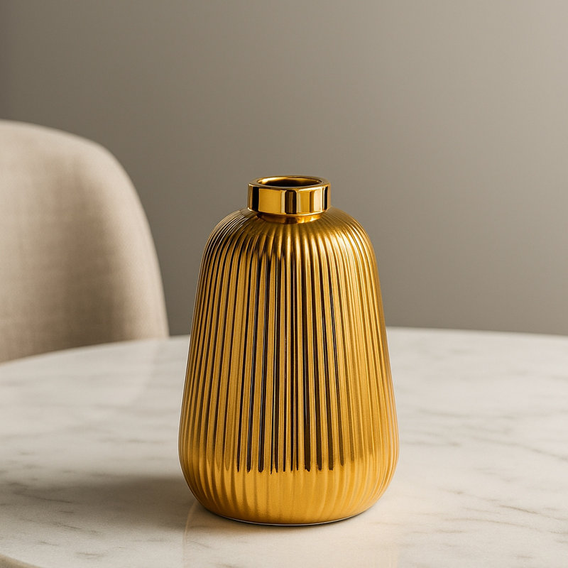 Vase en céramique métallique nervurée