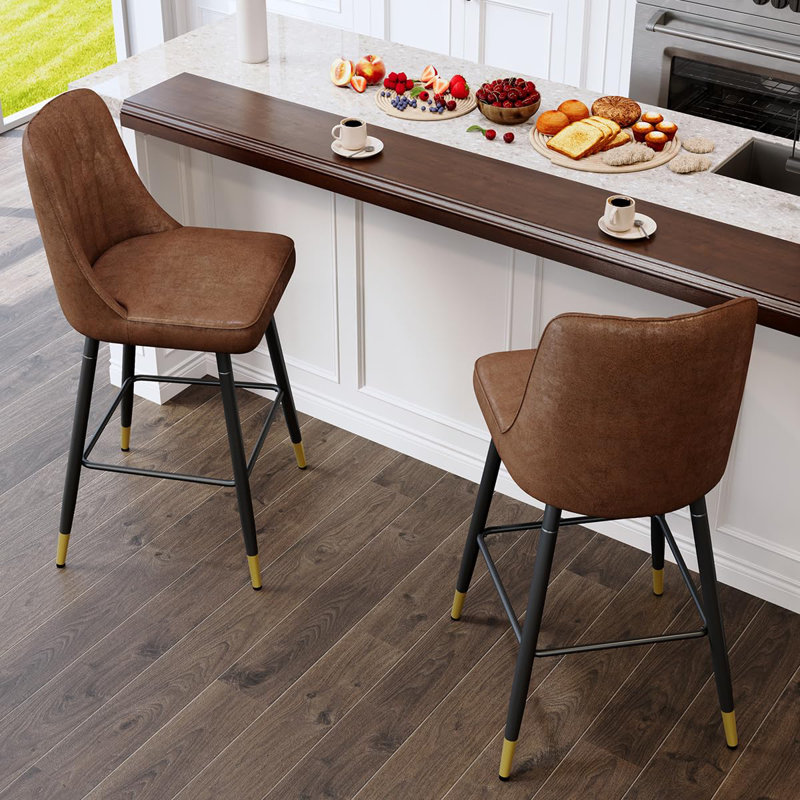 Bar Stools Set of 2,Counter Height Bar Stools with Back,Modern Upholstered Kitchen Stools, Brown/Black, 2