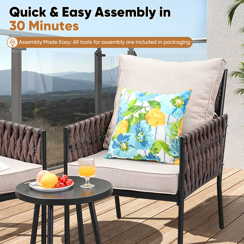 5 Pieces Patio Furniture Set,Outdoor Conversation Set with 2 Round Side Tables,Modern Metal Outdoor Couch with Waterproof Cushions for Backyard,Porch