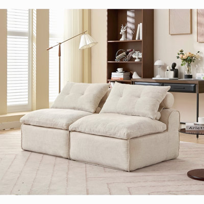 Modular Sofa,No Armrests,At Will DIY,Soft Chenille Fabric,Neck Pillow-Back Lounge Sofa Chair,Reading Nook, Or Apartment Living, Lumbar Pillow,2 Seats,Upholstered