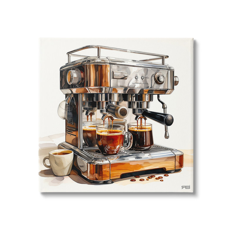 Art mural sur toile Sleek Espresso Machine par RB, H 17 po x l 17 po