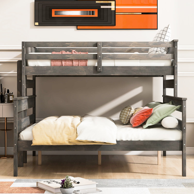 Lit superposé simple au-dessus de grand lit simple, gris - Fabriqué avec précision pour une chambre parfaite en bois massif
