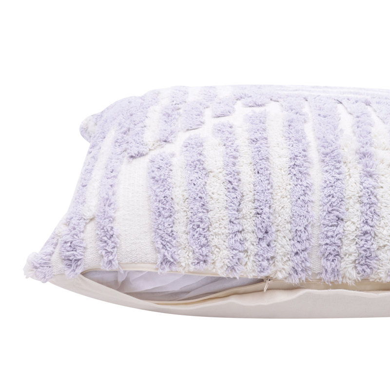 Housse de coussin décoratif en coton à rayures géométriques 22 po, Mauve, polyester