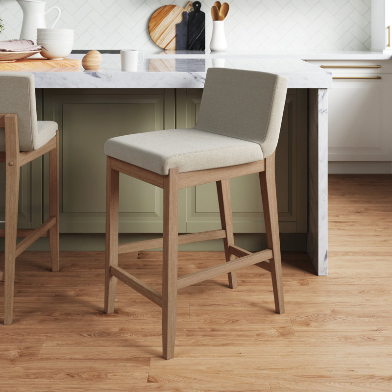 Tabouret de comptoir exposé avec pieds en bois massif, Crème crème / cadre brun naturel, Counter Stool (24.6” Seat Height), 1
