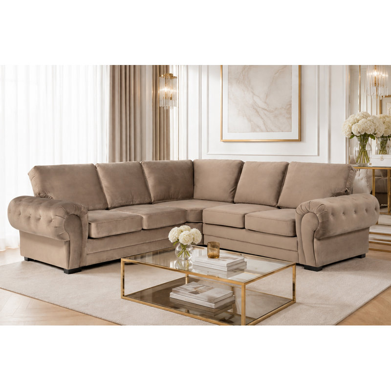 Verona Corner Velvet Sofa, Brown