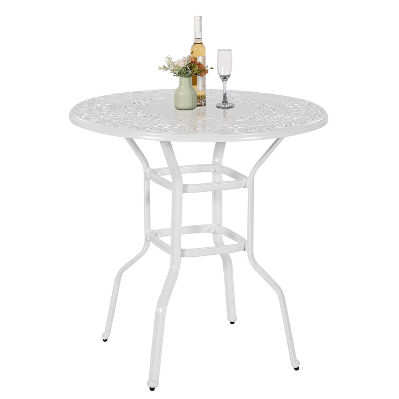 Alcott Hill® 38.48" Patio Height Bar Table, All-weather Cast Aluminum Bar Bistro Table Outdoor Patio Round Dining Table With Umbrella Hole For Balcony, Lawn, Garden, Backyard