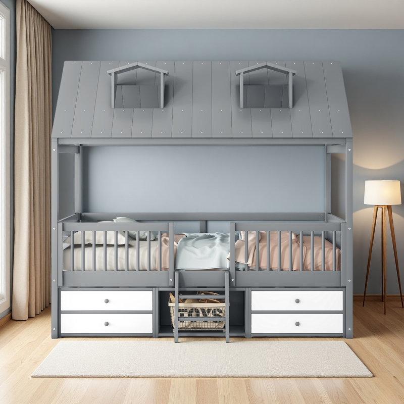 Structure de lit en bois, Lit double, Gris