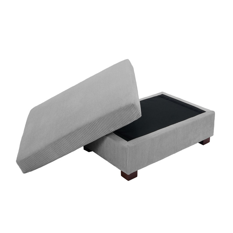 Repose-pieds rembourré en velours côtelé gris clair avec pieds en bois massif, partie modulaire simple pour canapé modulaire