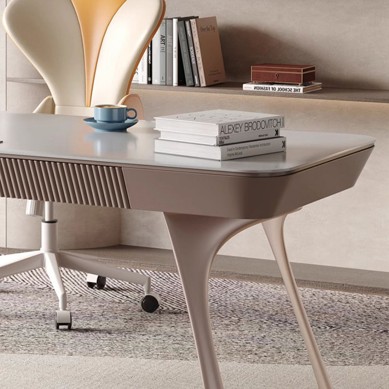 Bureau blanc rectangulaire en bois manufacturé avec 2 tiroirs, H 29,53 po x l 70,87 po x P 27,56 po