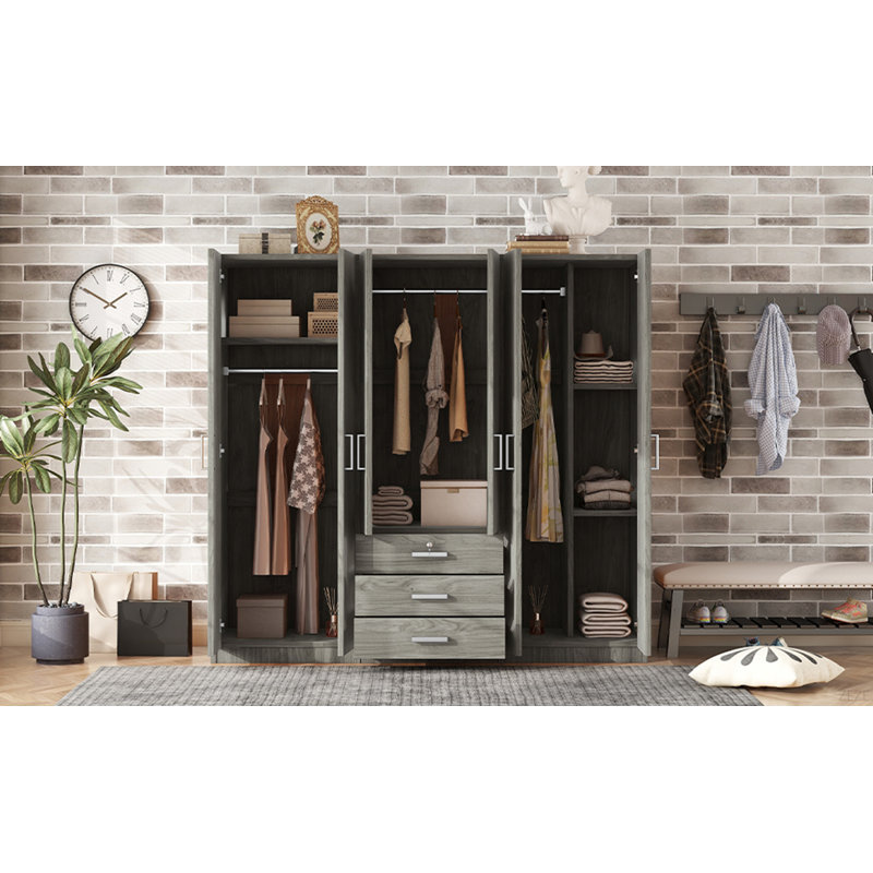 Rangement pour garde-robe en bois à 6 portes avec 6 grands tiroirs