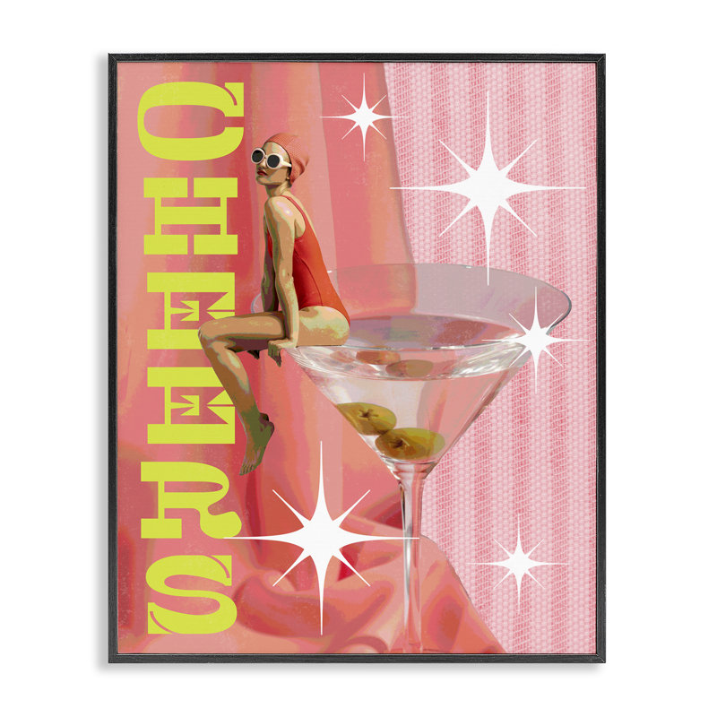 «Stupell Industries Cheers Retro Drink & Swimmer», estampe numérique encadrée par Daphne Polselli, H 14 po x l 11 po