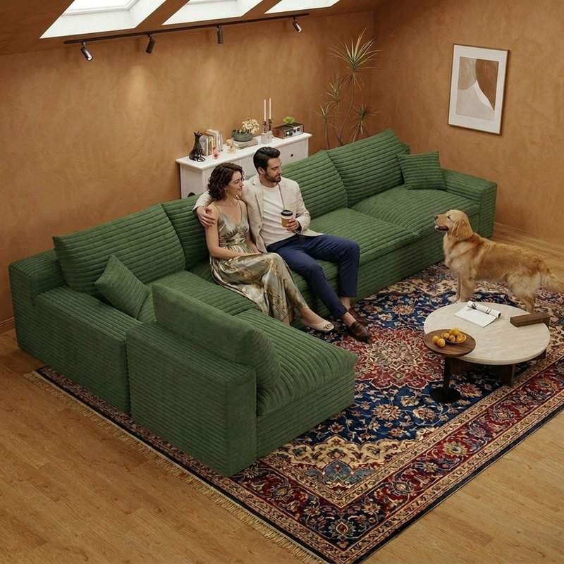 Canapé d'angle modulaire Cloud Couch 136 po pour salon, canapé en L sans structure avec assise profonde, revêtement en velours côtelé moderne 5 places, aucun assemblage requis
