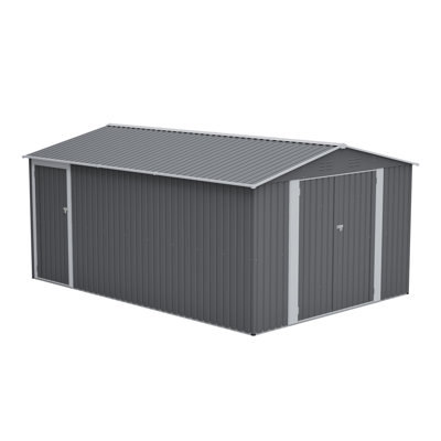 10X14 FT Outdoor Metal Storage Shed With Fundation,Lockable Patio Garden Tool Shed With 3 Door