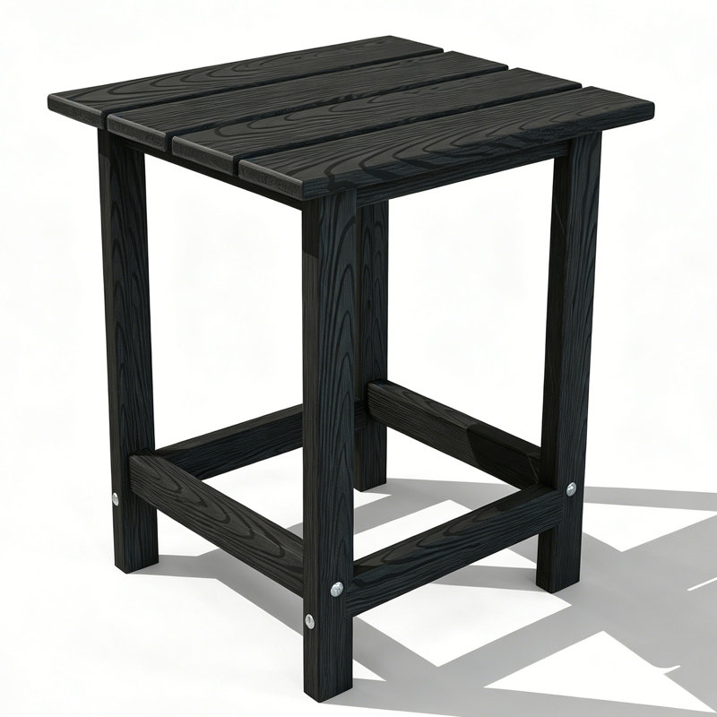Adirondack Patio Table 17" Height Square HDPE Outdoor Side Table, Weatherproof Waterproof Sun Resistant Easy Clean Backyard End Table, Black