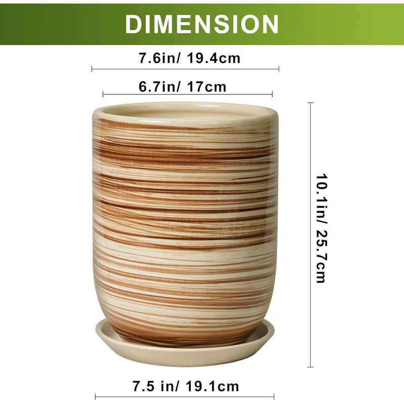 8" Yellow Ceramic Plant Pot (Drainage & Saucer, Indoor/Outdoor)