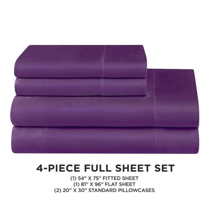 Juicy Couture Premium Silky Satin Sheet Sets, Full Sheet Set with 2 Pillowcases, Purple