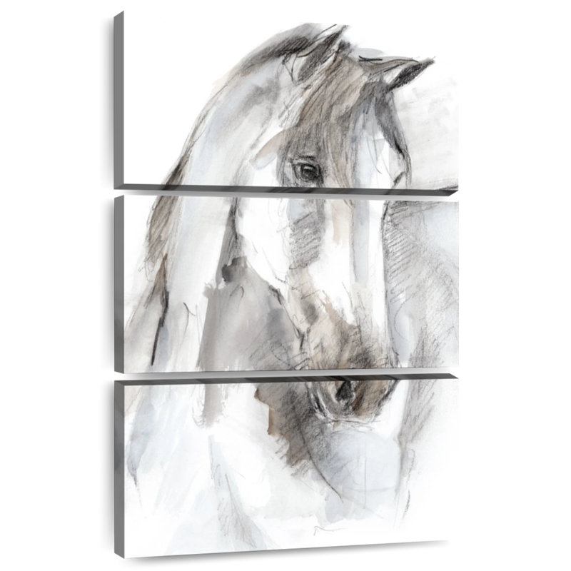 Aquarelle Brampt, étude de chevaux I, H 32 po x l 20 po