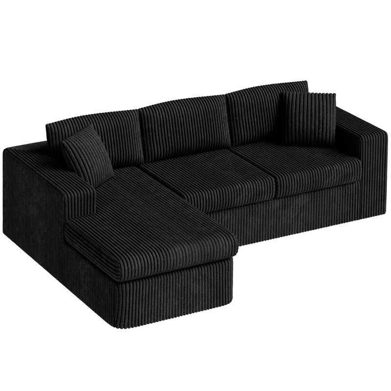104.3" Upholstered Boneless Corduroy Cloudy Sofa, Black