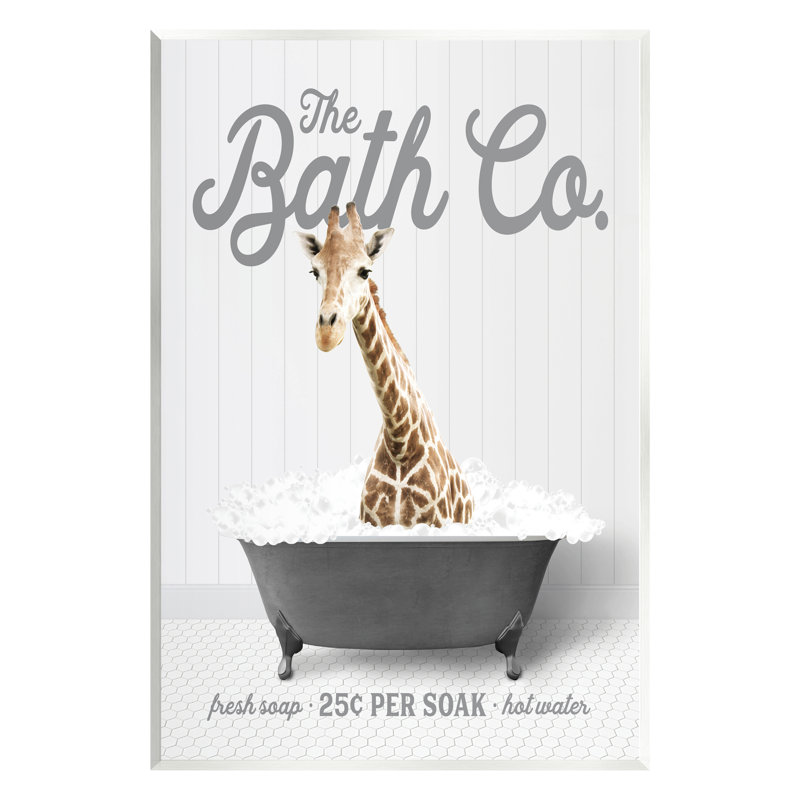 Girafe dans un bain moussant sur panneau de fibres à densité moyenne par impression à lettres et doublée