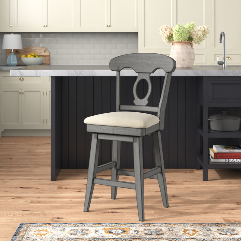 Fortville Swivel Upholstered Counter Stool, Antique Gray, Counter Stool (25.8" Seat Height)