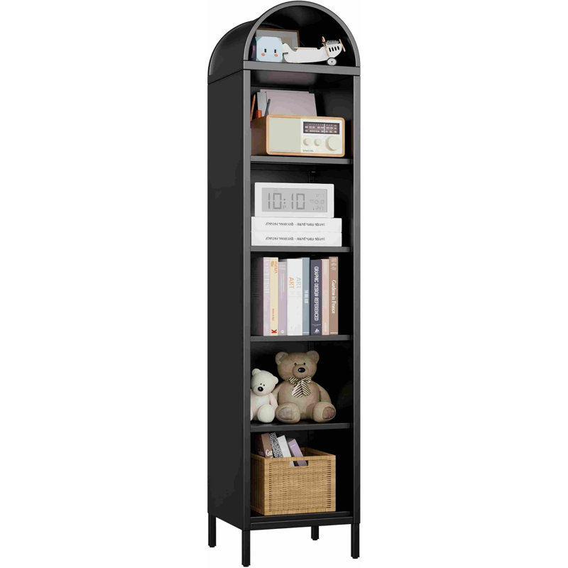 Tall Narrow Arched Bookshelf, 72.8" H Metal Arch Display Bookcase With 4 Adjustable Shelves, Open Display Arched Bookcase For Dining Room, Home, Office, Assembly Required, Black