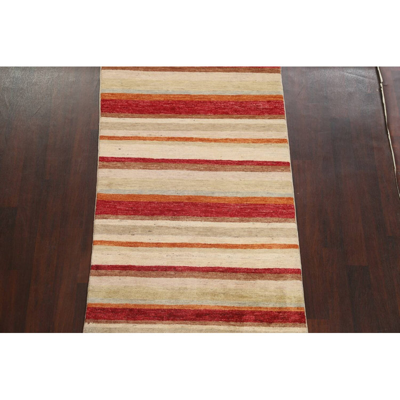Tapis rayé en laine Gabbeh Kashkoli noué à la main 3 pi 10 po x 6 pi 8 po