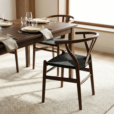 Osunba Set of 2 Black Paper Rope & Espresso Beech Dining Chairs