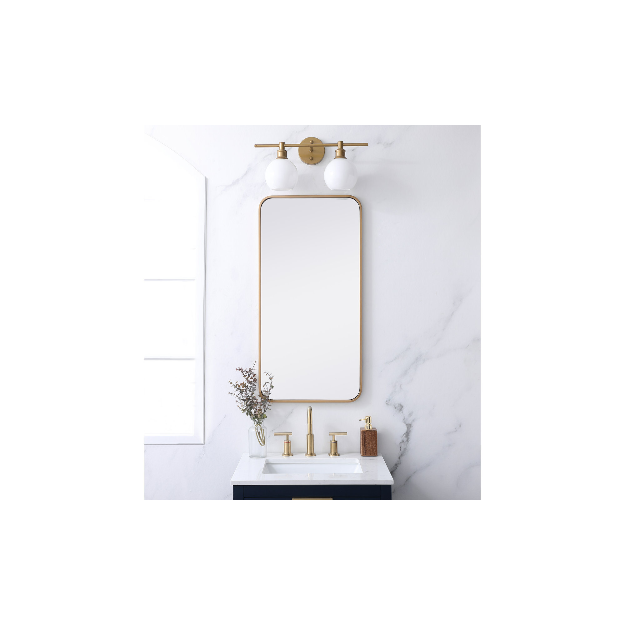 Sabine Metal Rounded Rectangle Wall Mirror, 36" x 18", Brass