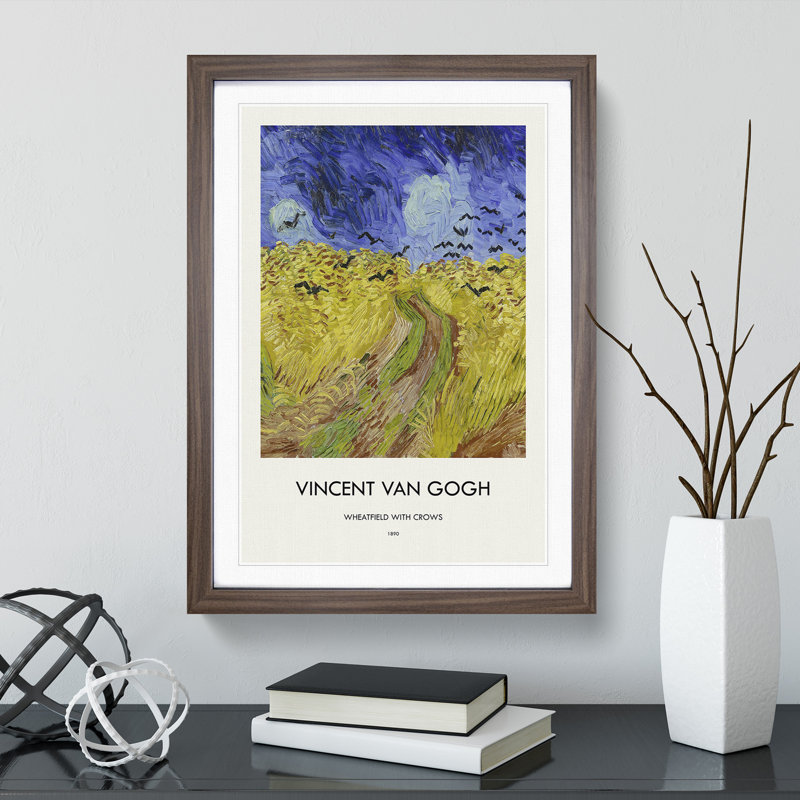 Wheatfield with Crows by Vincent Van Gogh - Picture Frame Art Prints, Walnut Framed, 36cm H x 27cm W x 2cm D