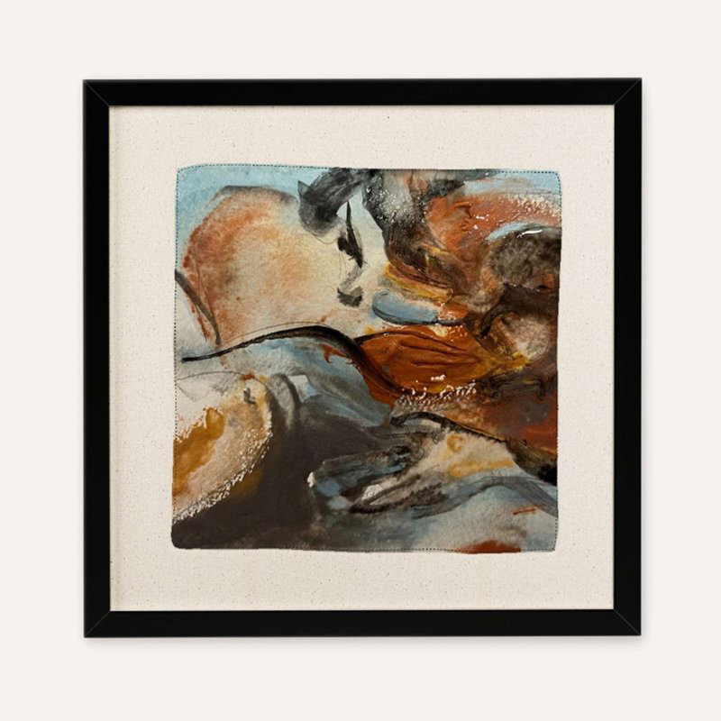Limited Edition 12 x 12 in. "Embrace" Framed Silk Scarf by Fanyu Lin