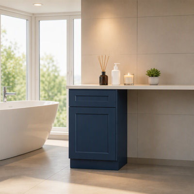 Armoire 21 po bleu marine avec porte à fermeture en douceur, tiroir, unité en bois massif compacte avec tablette réglable pour la cuisine, la salle de bain, la buanderie et le garage (l 21 po x P 24 po x H 34,5 po)