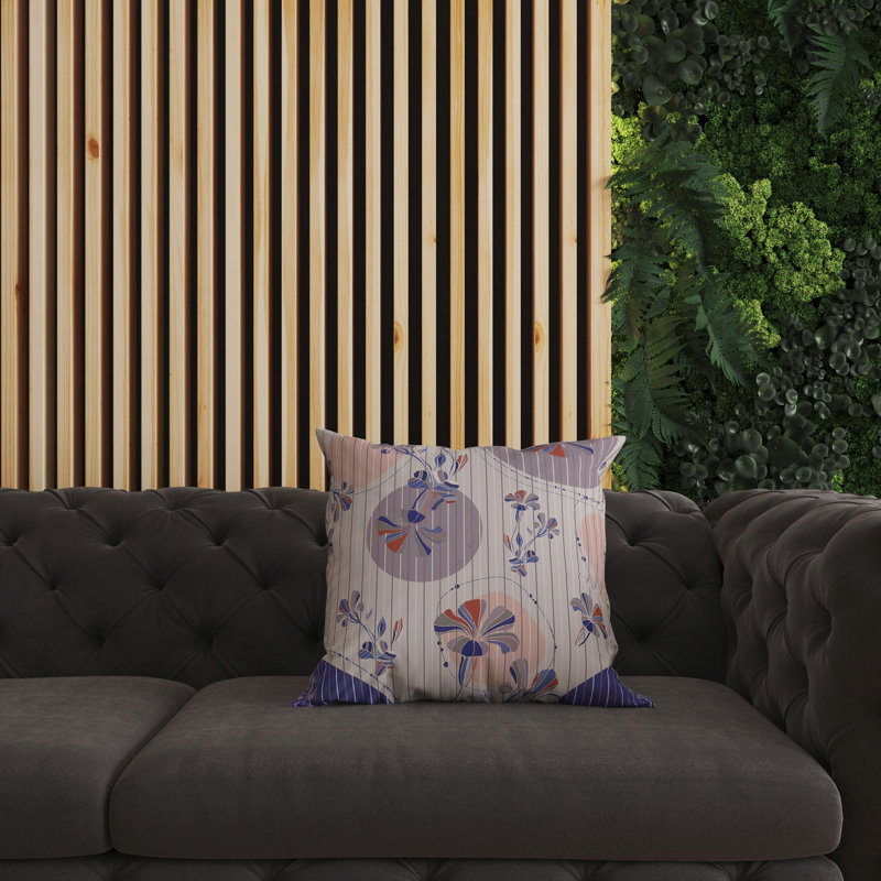 Coussin décoratif réversible intérieur / extérieur Circular Garden, H 20 po x l 20 po, Bleu / mauve