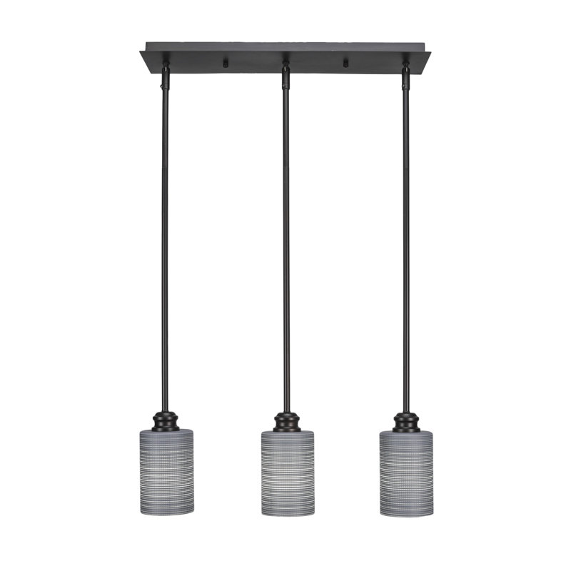 Luminaire suspendu linéaire à 3 lumières Odoaker présenté avec une finition espresso et verre matriciel gris de 4 po