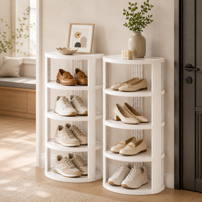 27.51 inch high beige curved ten layer vertical stacked narrow shoe rack, floor to ceiling space saving, suitable for the corners of foyer wardrobes