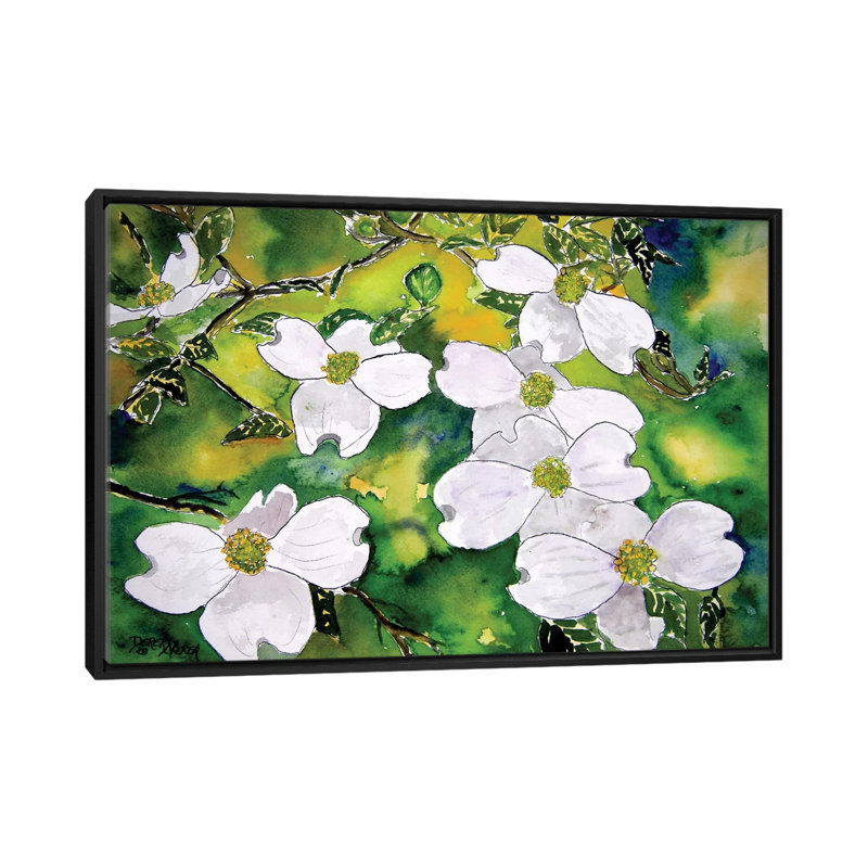 «Dogwood Tree Flowers», impression sur toile, H 18 po x l 26 po x P 1,5 po, Toile avec cadre noir, Pas de tapis